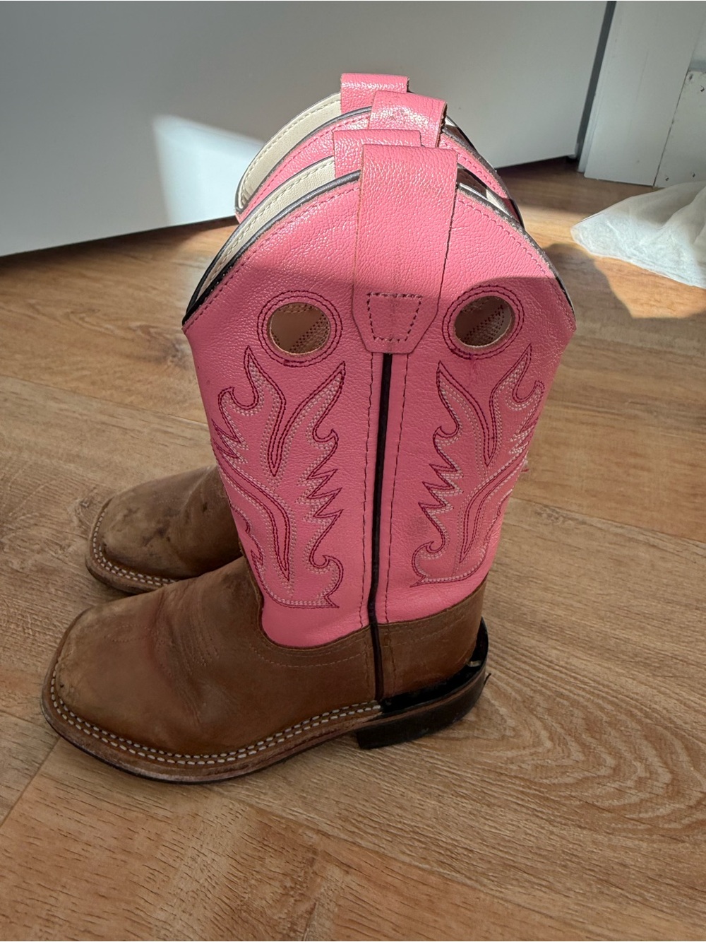 Old West Pink and Brown Kids Western Pull-On Boots